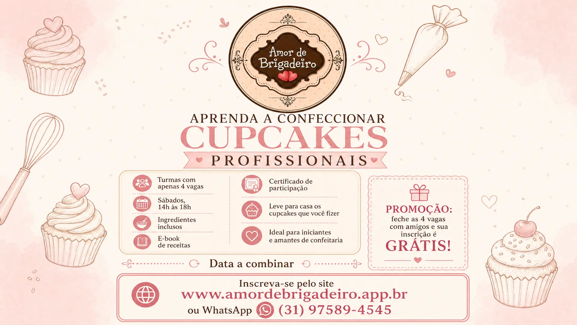 Aprenda a confeccionar cupcakes profissionais — turmas com apenas 4 vagas