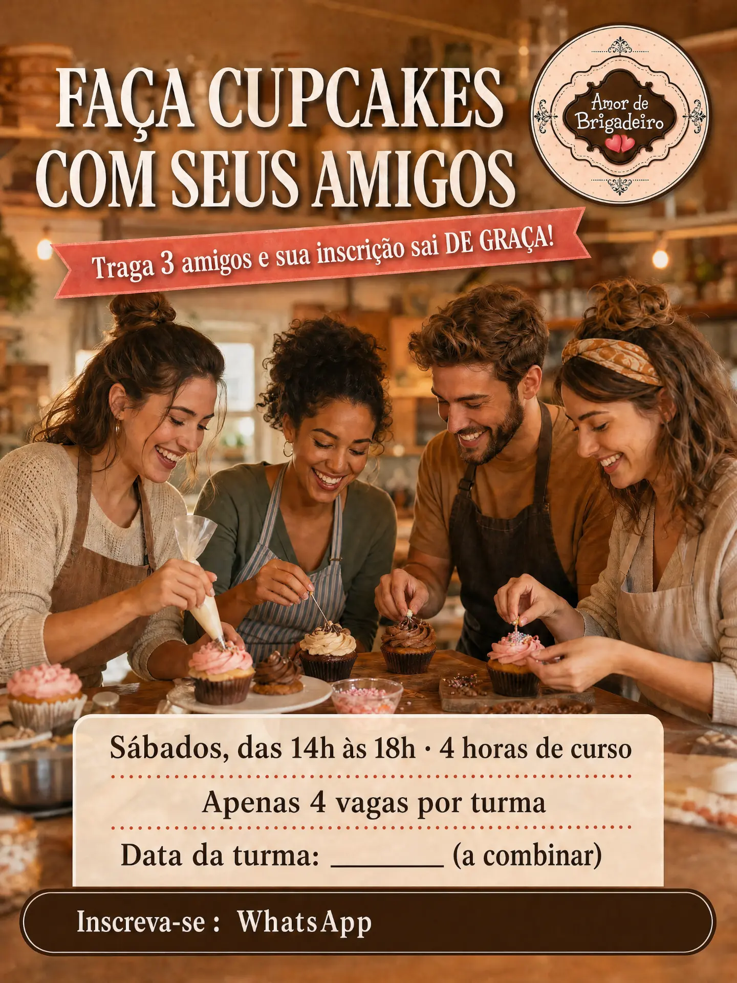 Faça cupcakes com seus amigos — traga 3 amigos e sua inscrição sai de graça